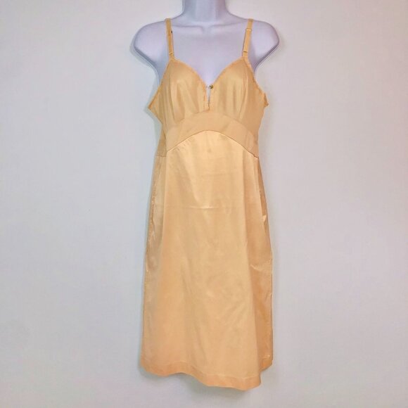 Vintage 50s Womens S Full Slip Beige Sleeveless Lace V Neck Adjustable Strap - Picture 2 of 9